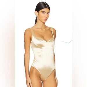 Free People Dusk til Dawn Shimmery Champagne Satin Bodysuit